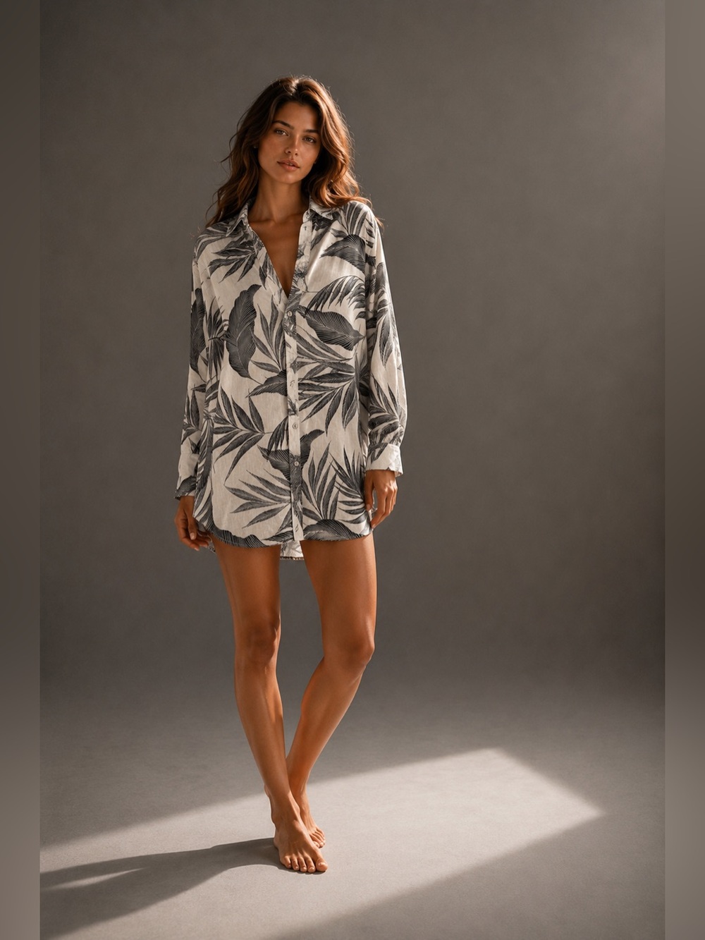 Tahari 100% Linen Tropical Leaf Shirt Dress XL